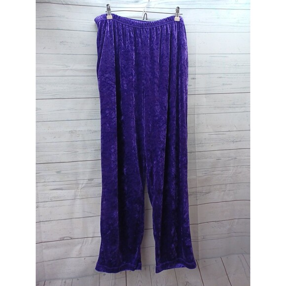 Purple Women Crushed Velvet Velour Pants Purple Sz 1X Pull On Elastic Waist - Picture 1 of 5
